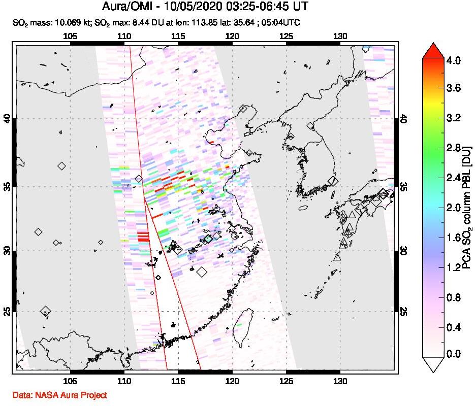 A sulfur dioxide image over Eastern China on Oct 05, 2020.