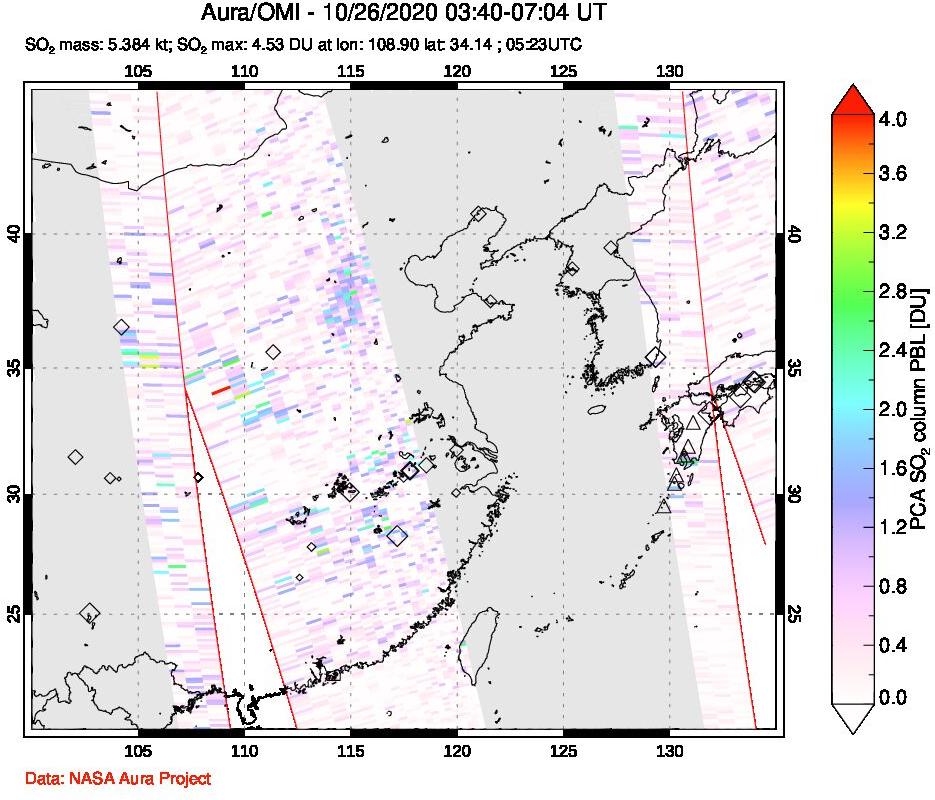 A sulfur dioxide image over Eastern China on Oct 26, 2020.