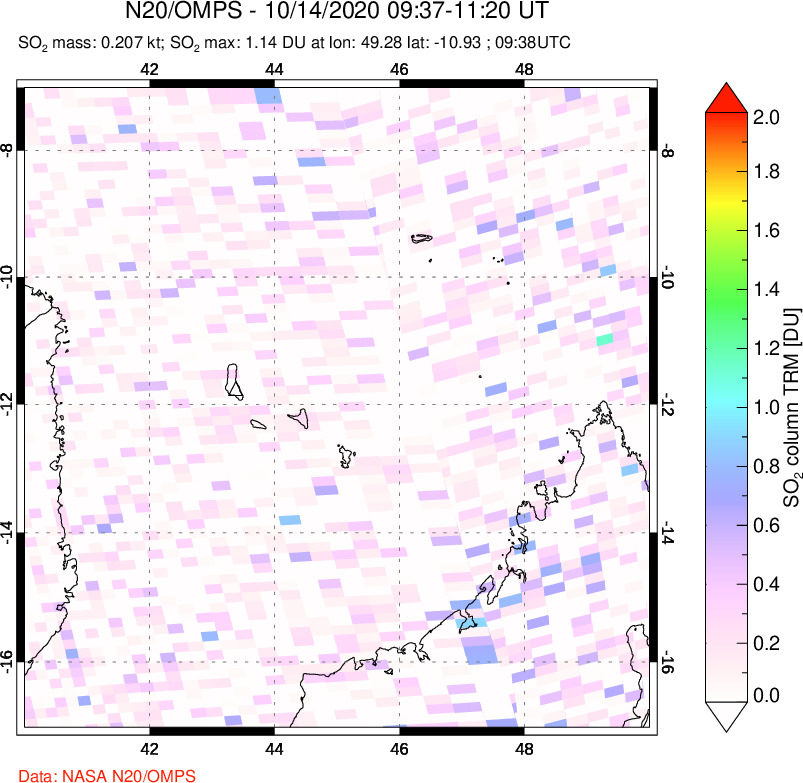 A sulfur dioxide image over Comoro Islands on Oct 14, 2020.