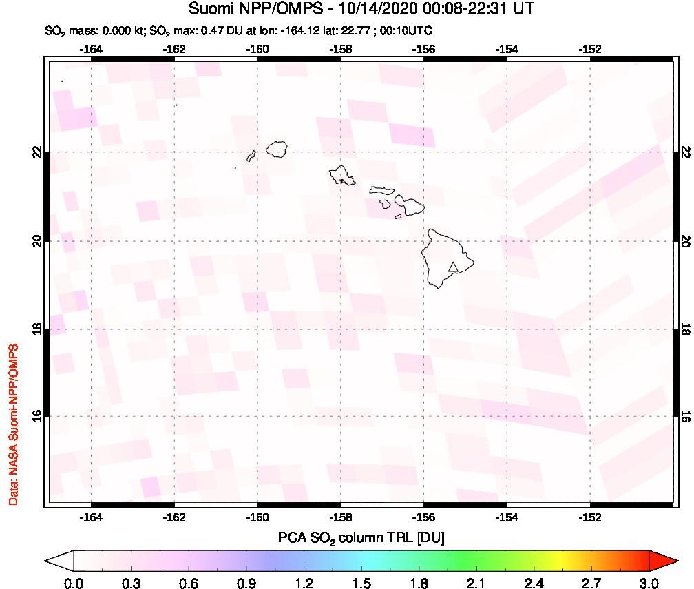 A sulfur dioxide image over Hawaii, USA on Oct 14, 2020.