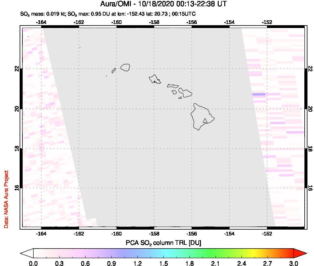 A sulfur dioxide image over Hawaii, USA on Oct 18, 2020.