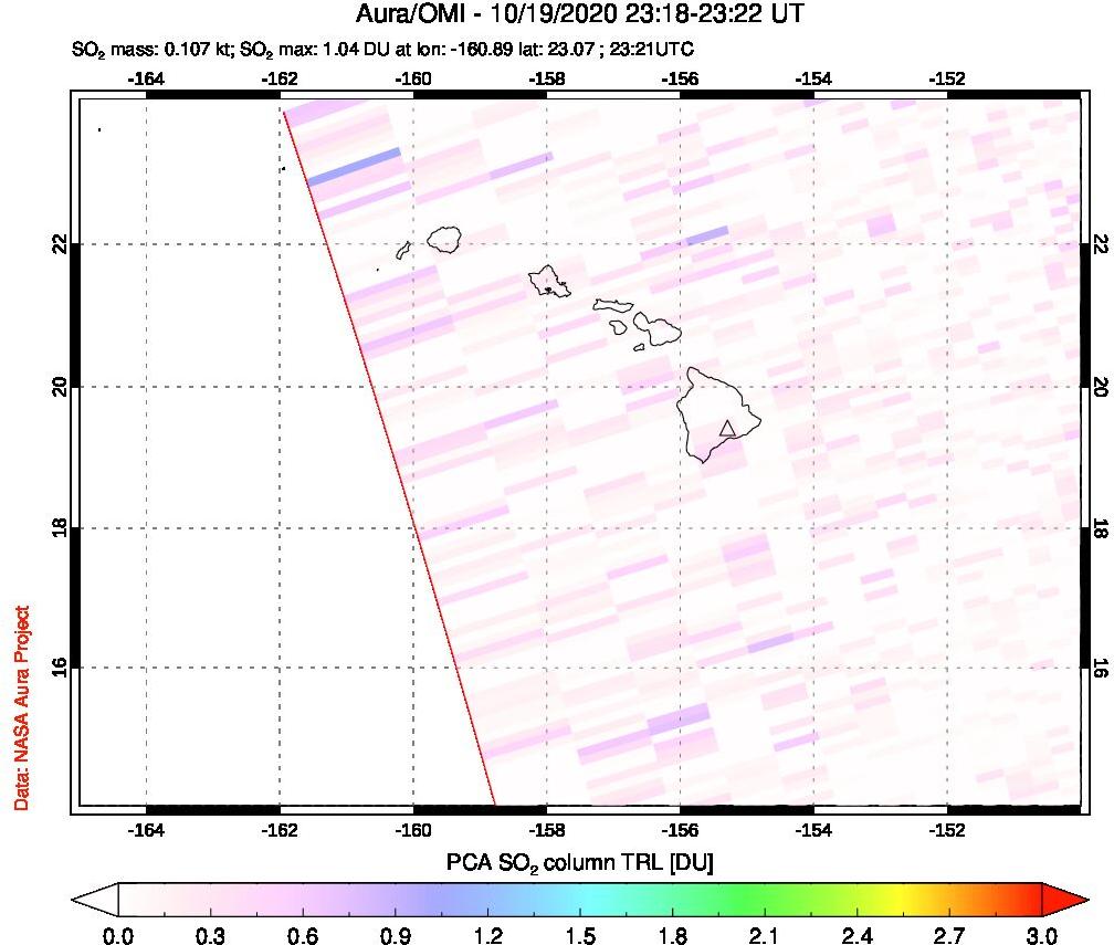 A sulfur dioxide image over Hawaii, USA on Oct 19, 2020.