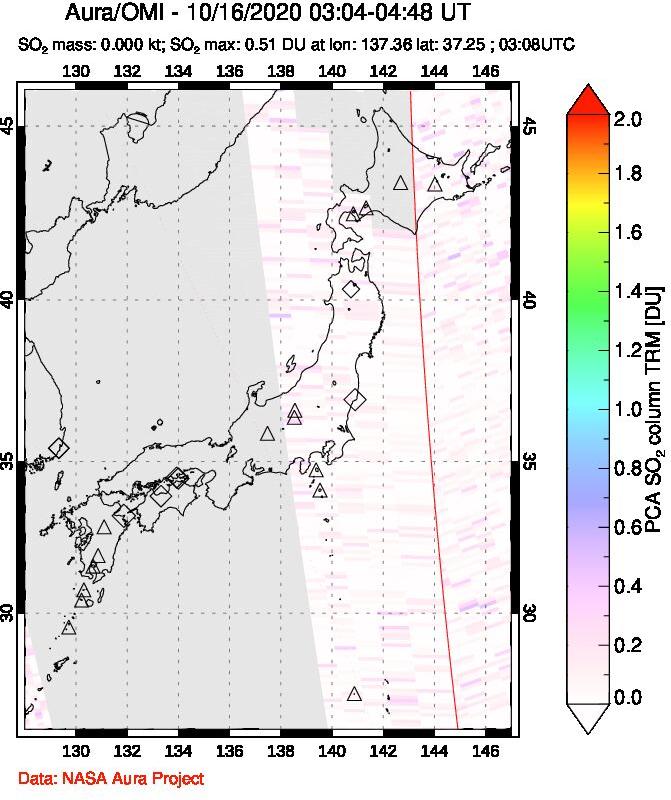 A sulfur dioxide image over Japan on Oct 16, 2020.