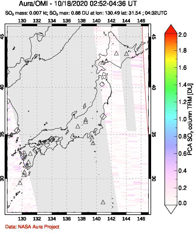 A sulfur dioxide image over Japan on Oct 18, 2020.