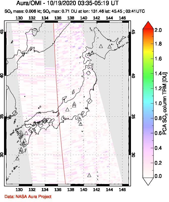 A sulfur dioxide image over Japan on Oct 19, 2020.