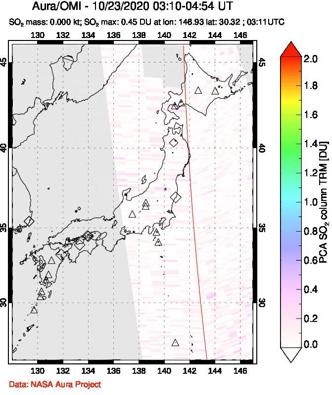 A sulfur dioxide image over Japan on Oct 23, 2020.