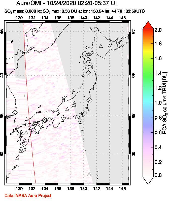 A sulfur dioxide image over Japan on Oct 24, 2020.