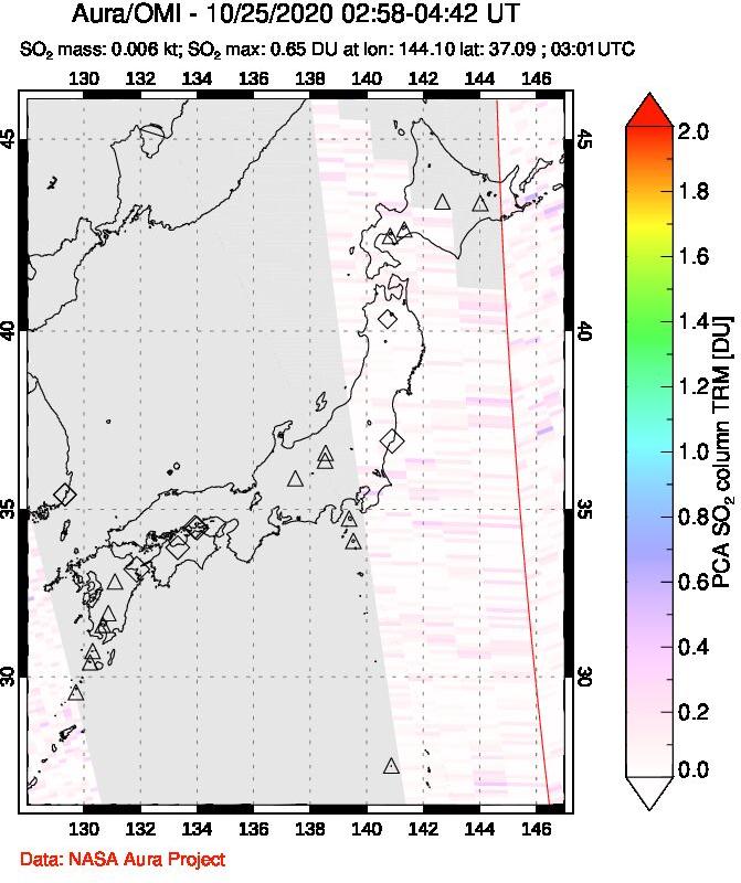 A sulfur dioxide image over Japan on Oct 25, 2020.
