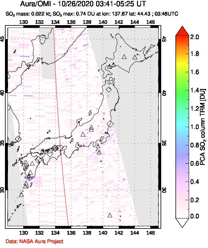 A sulfur dioxide image over Japan on Oct 26, 2020.