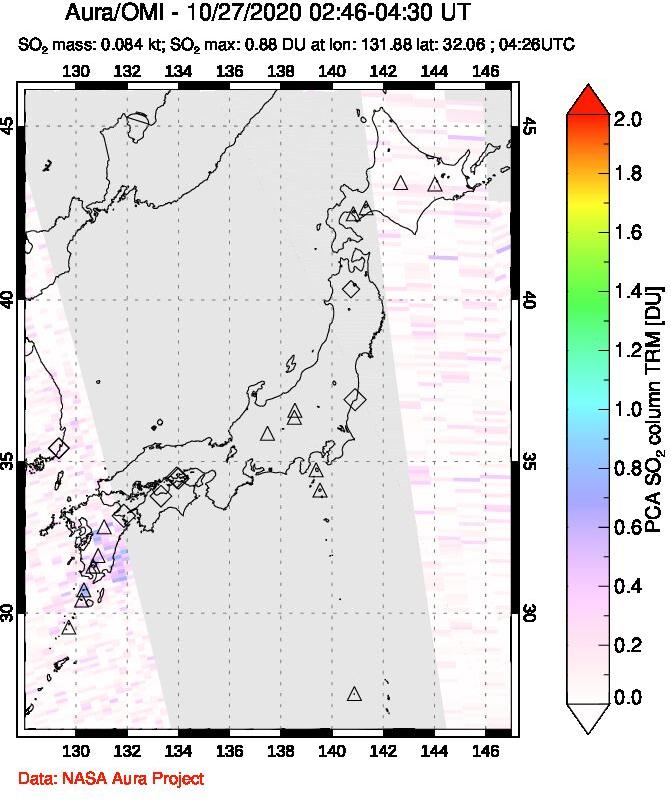 A sulfur dioxide image over Japan on Oct 27, 2020.