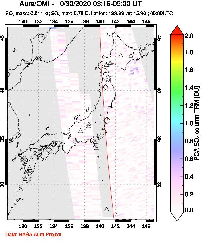 A sulfur dioxide image over Japan on Oct 30, 2020.