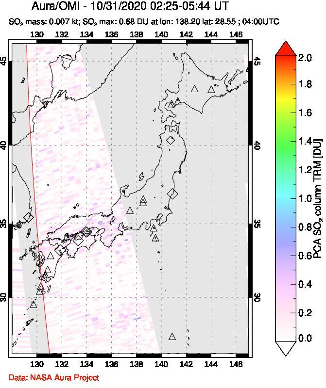A sulfur dioxide image over Japan on Oct 31, 2020.