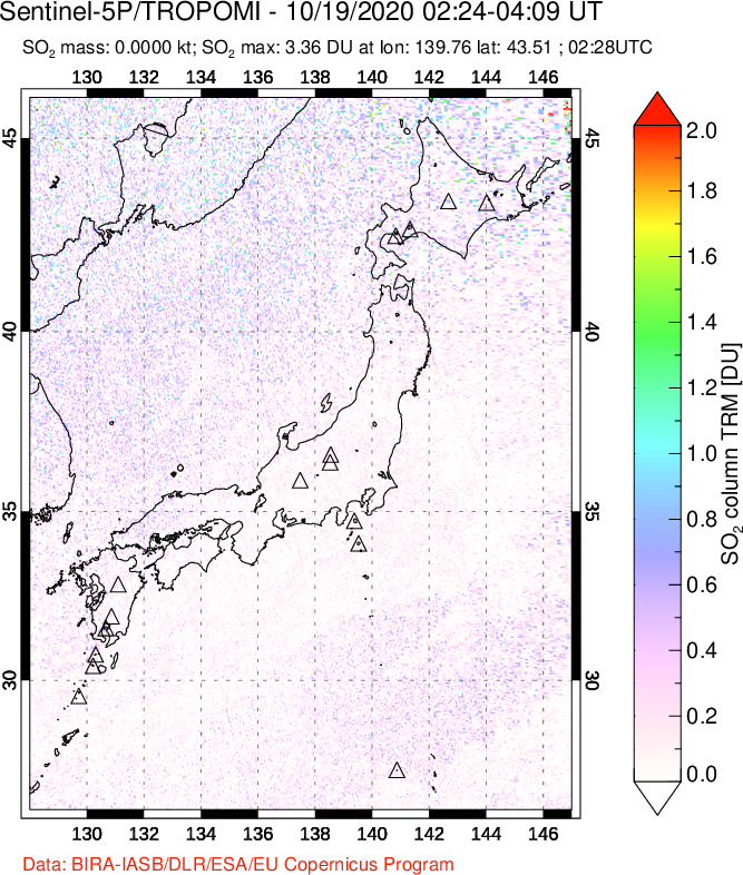 A sulfur dioxide image over Japan on Oct 19, 2020.