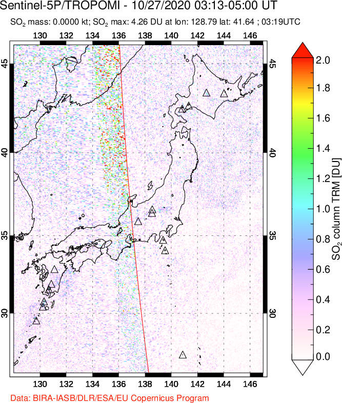 A sulfur dioxide image over Japan on Oct 27, 2020.