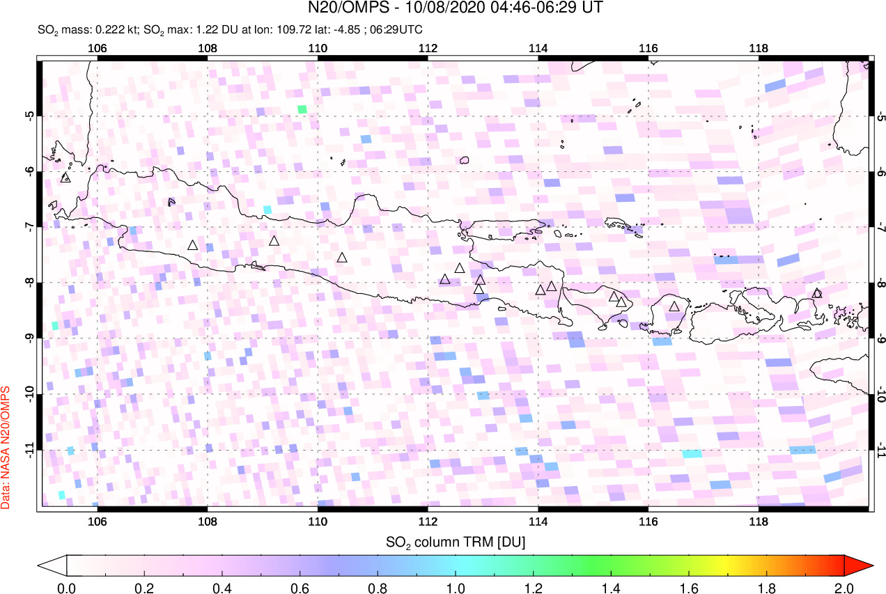 A sulfur dioxide image over Java, Indonesia on Oct 08, 2020.