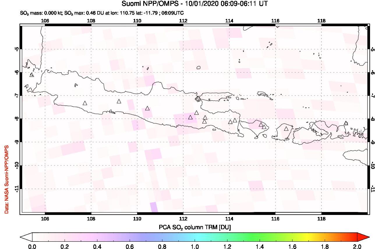 A sulfur dioxide image over Java, Indonesia on Oct 01, 2020.