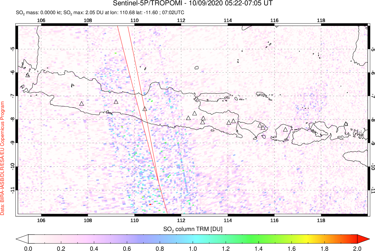 A sulfur dioxide image over Java, Indonesia on Oct 09, 2020.