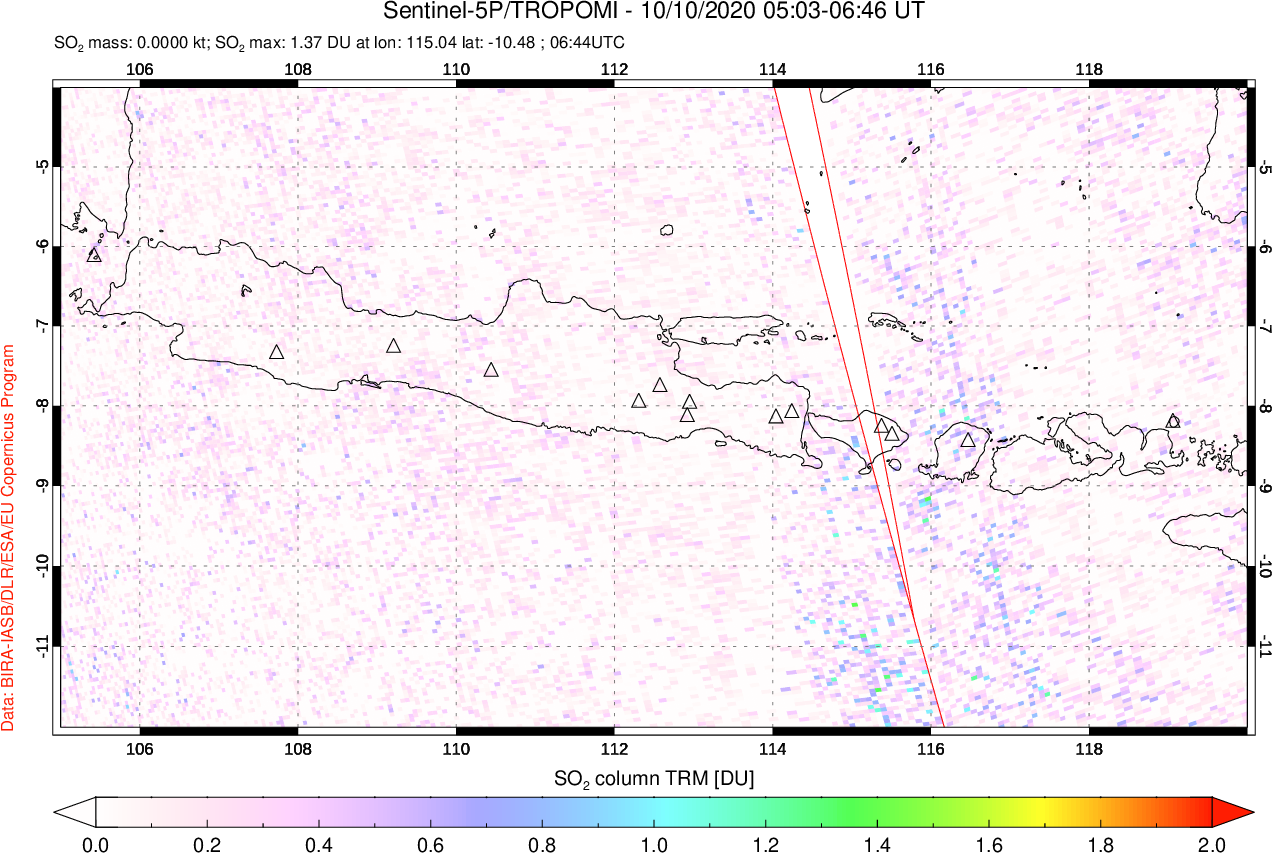 A sulfur dioxide image over Java, Indonesia on Oct 10, 2020.