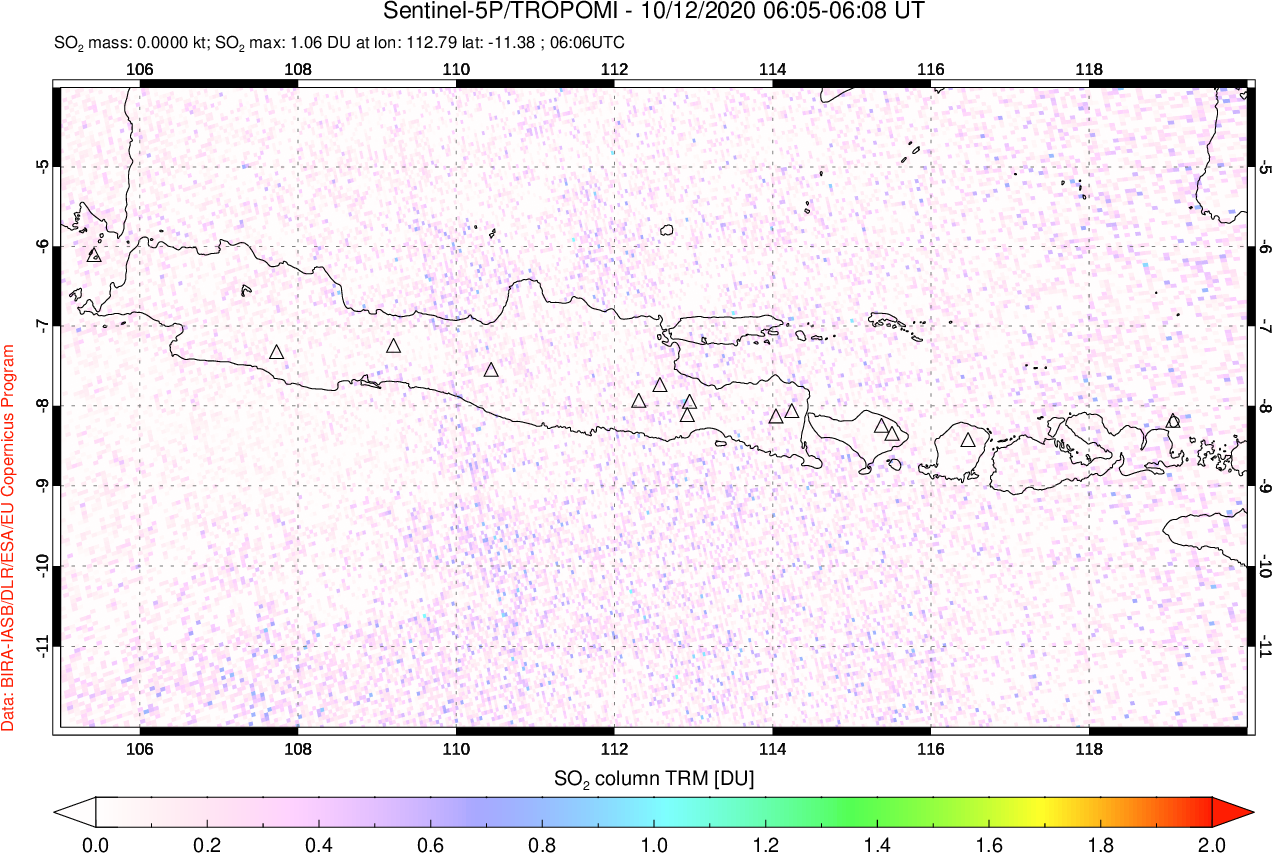 A sulfur dioxide image over Java, Indonesia on Oct 12, 2020.