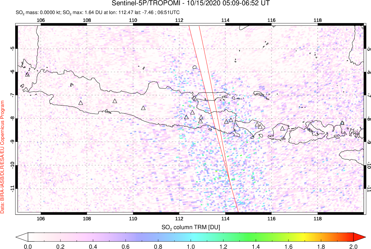A sulfur dioxide image over Java, Indonesia on Oct 15, 2020.
