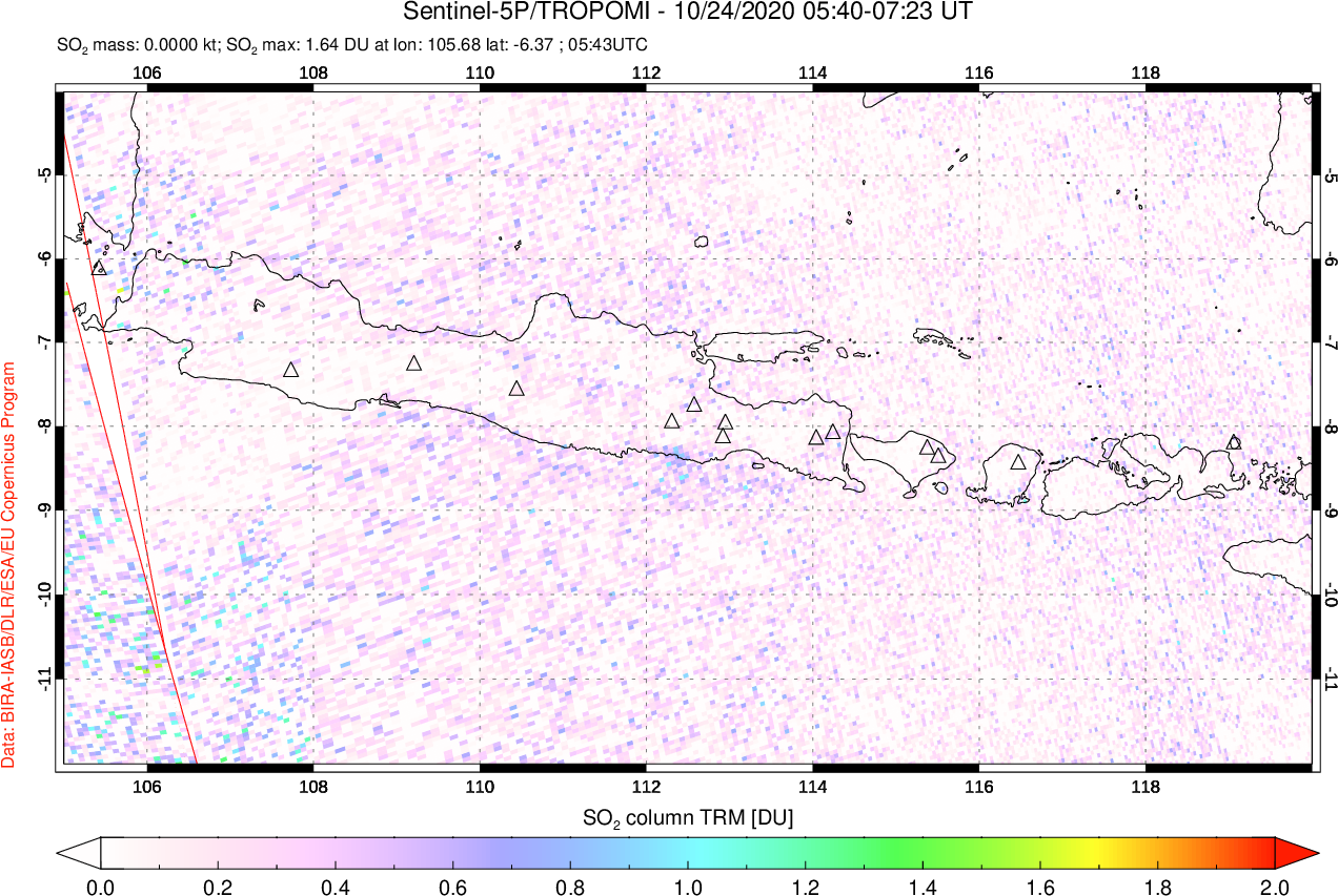 A sulfur dioxide image over Java, Indonesia on Oct 24, 2020.