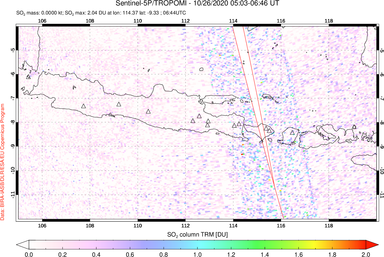 A sulfur dioxide image over Java, Indonesia on Oct 26, 2020.