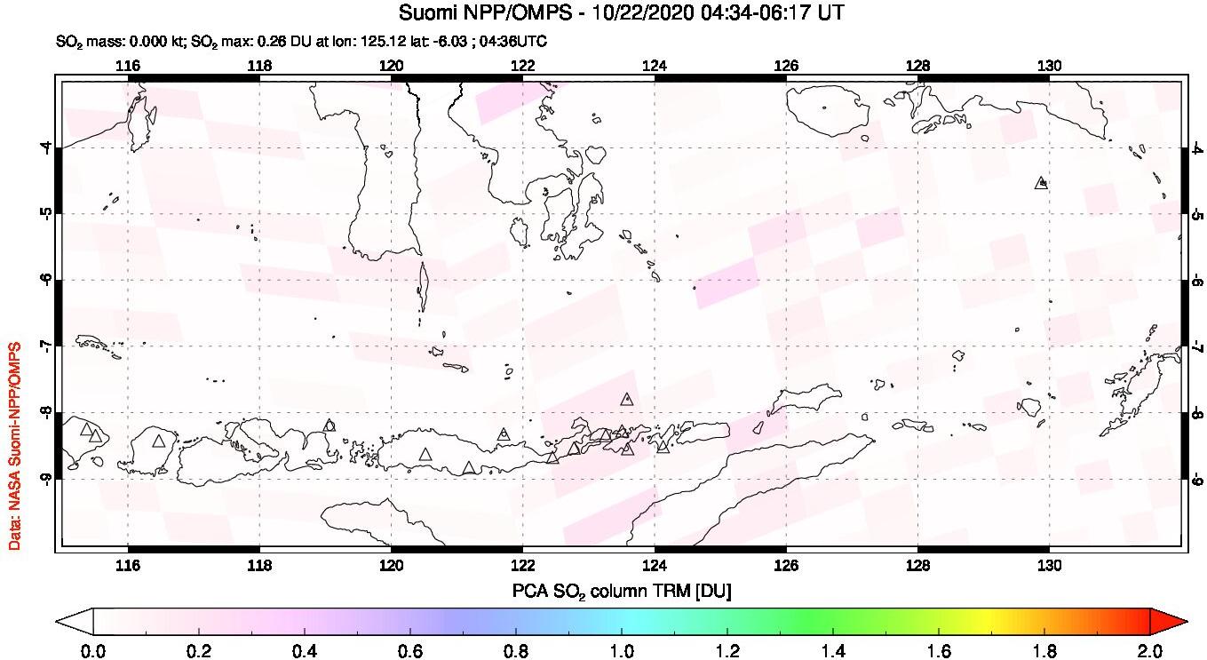 A sulfur dioxide image over Lesser Sunda Islands, Indonesia on Oct 22, 2020.