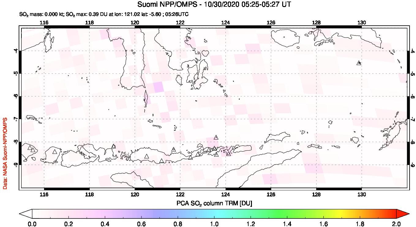A sulfur dioxide image over Lesser Sunda Islands, Indonesia on Oct 30, 2020.