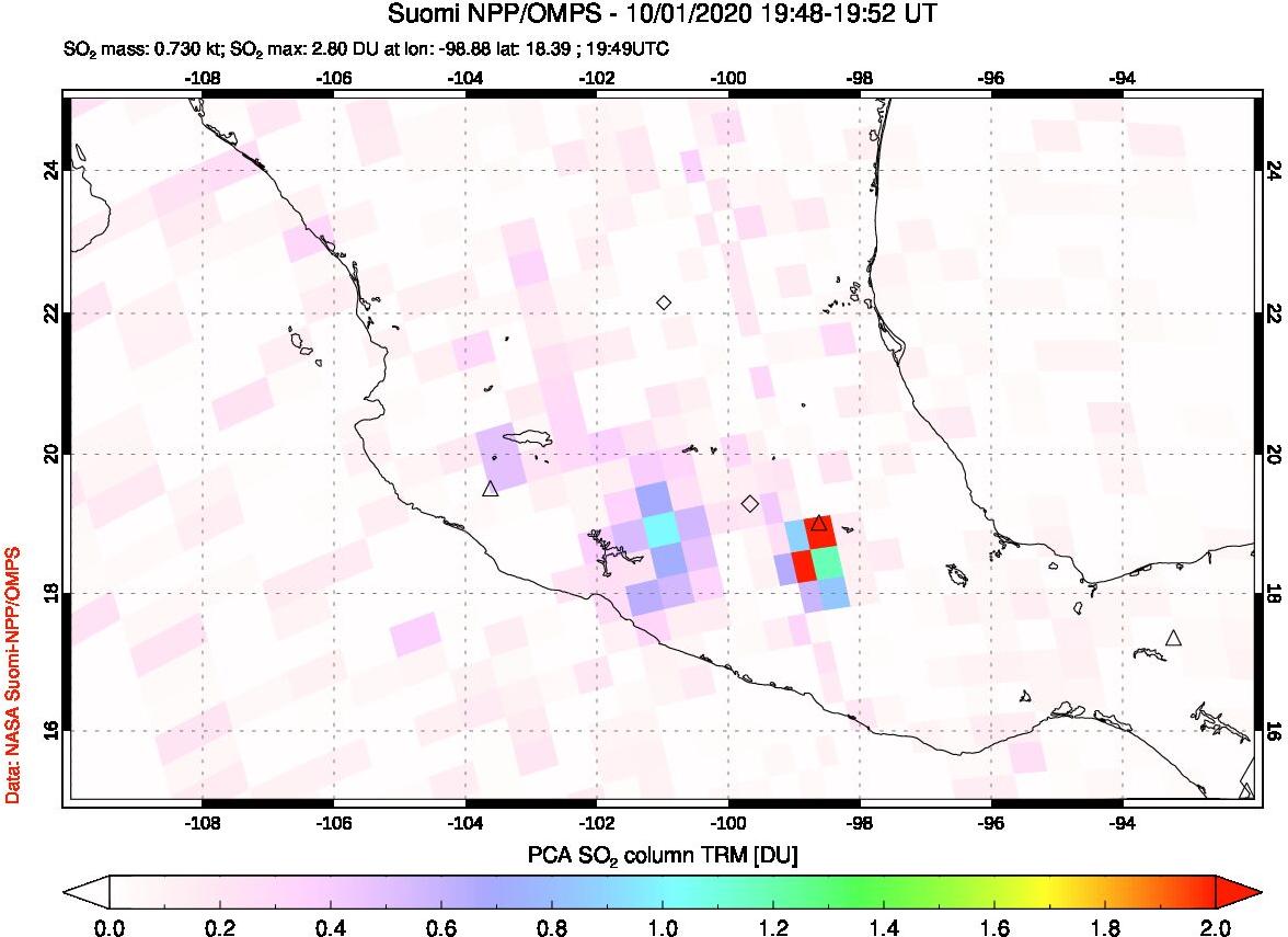 A sulfur dioxide image over Mexico on Oct 01, 2020.