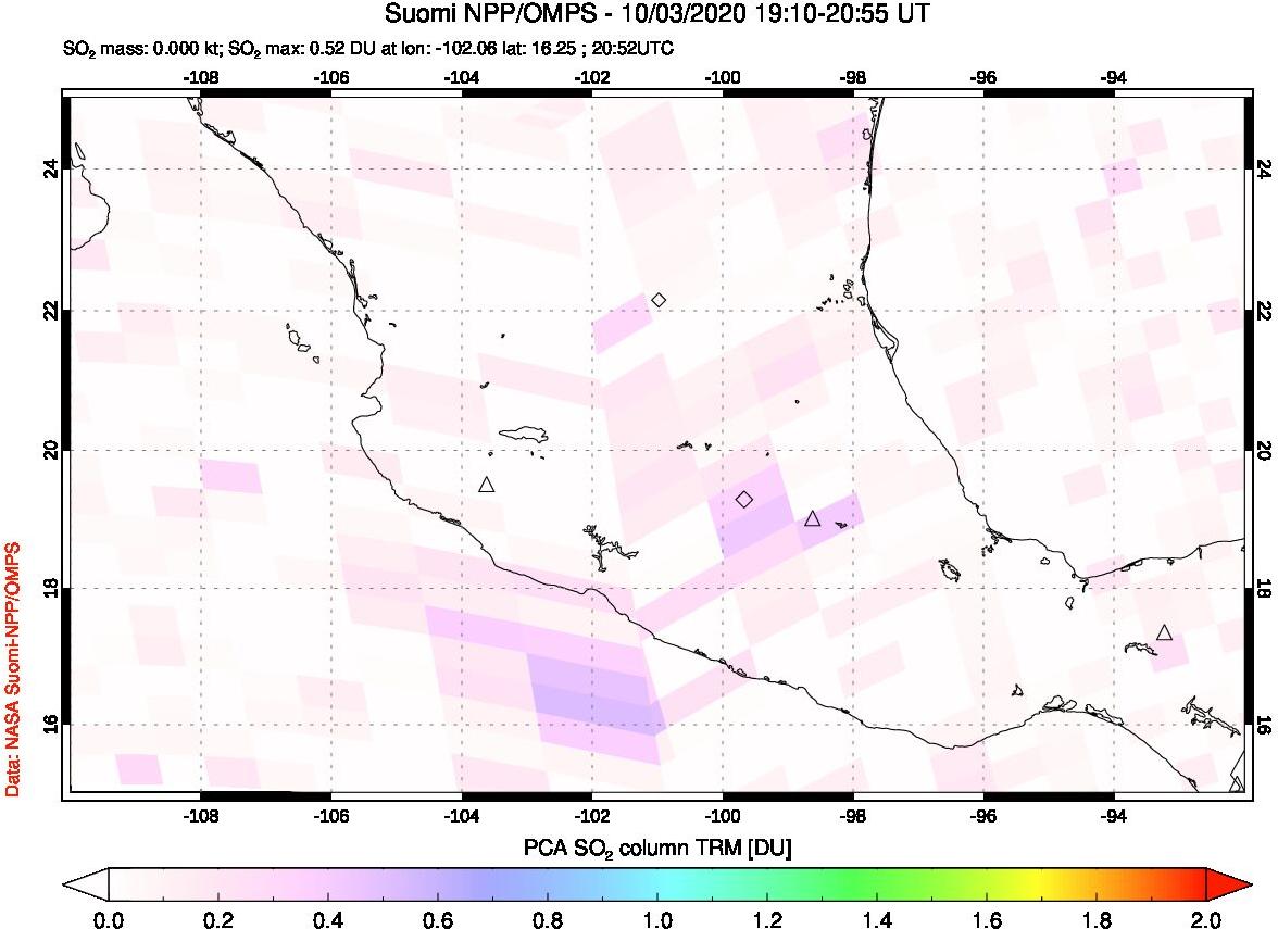 A sulfur dioxide image over Mexico on Oct 03, 2020.