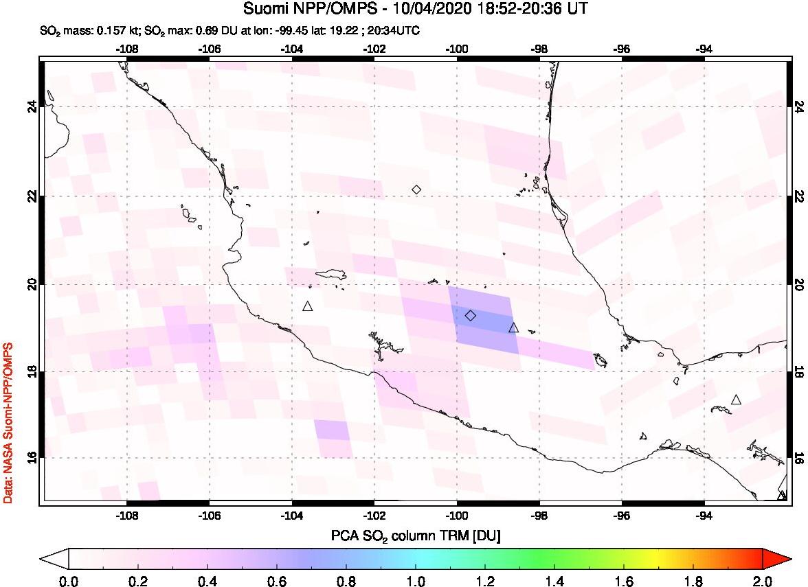 A sulfur dioxide image over Mexico on Oct 04, 2020.