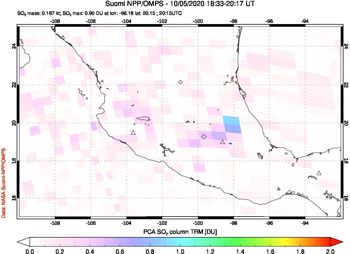 A sulfur dioxide image over Mexico on Oct 05, 2020.