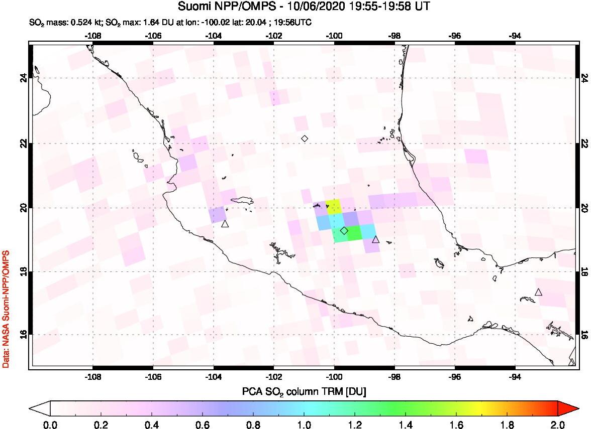 A sulfur dioxide image over Mexico on Oct 06, 2020.