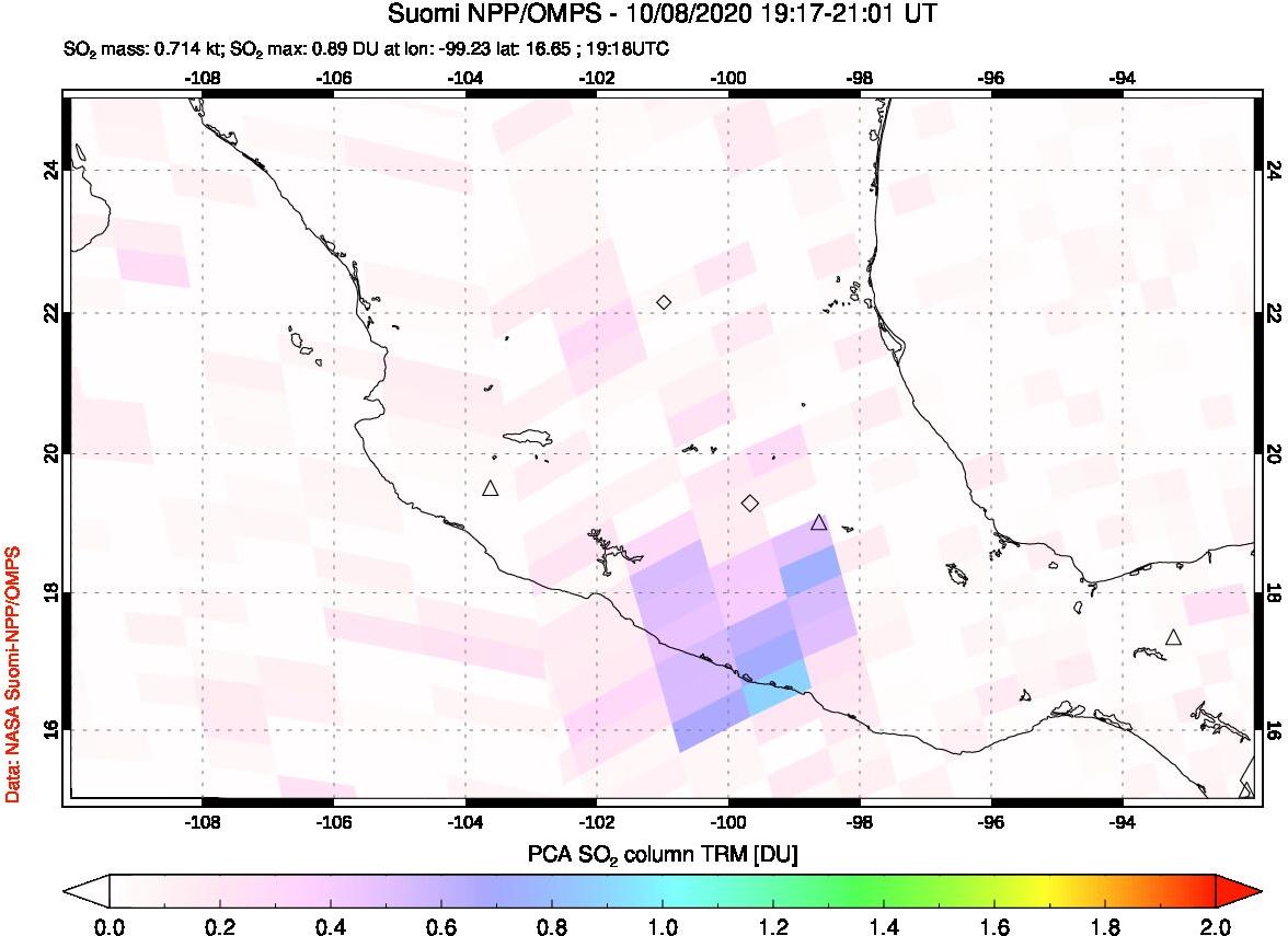 A sulfur dioxide image over Mexico on Oct 08, 2020.