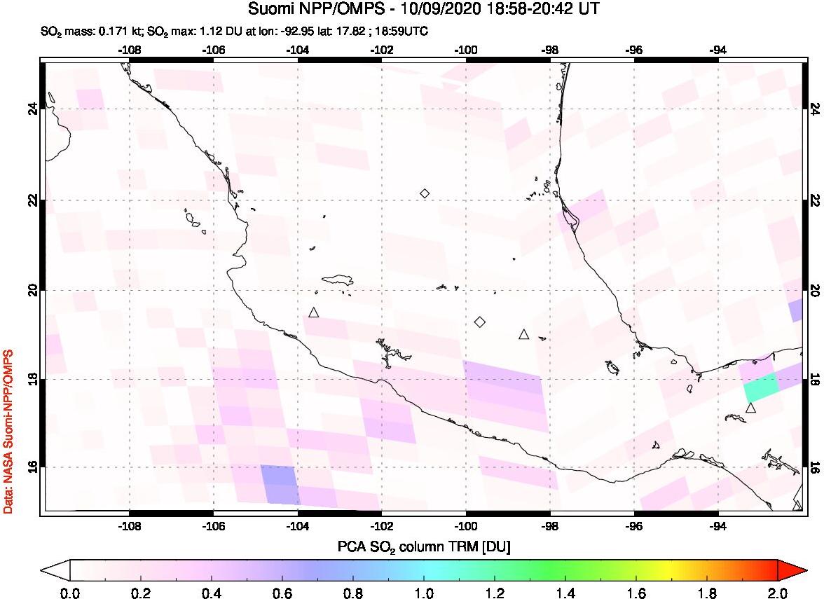 A sulfur dioxide image over Mexico on Oct 09, 2020.
