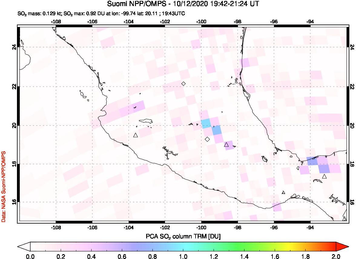 A sulfur dioxide image over Mexico on Oct 12, 2020.