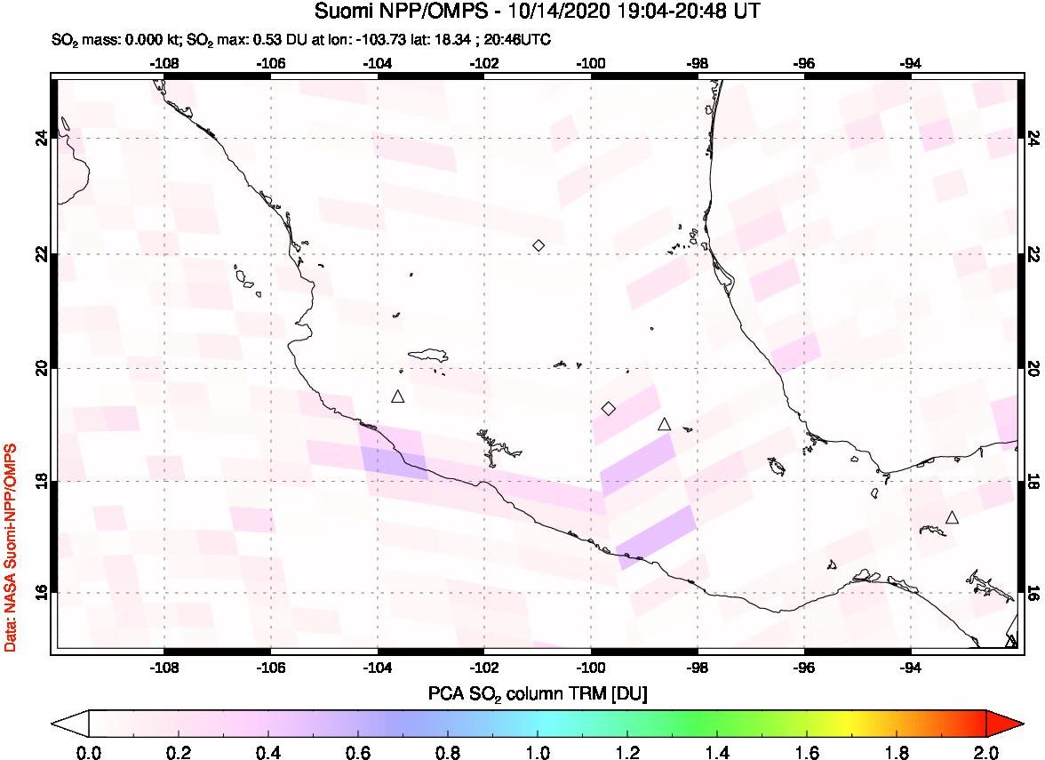 A sulfur dioxide image over Mexico on Oct 14, 2020.