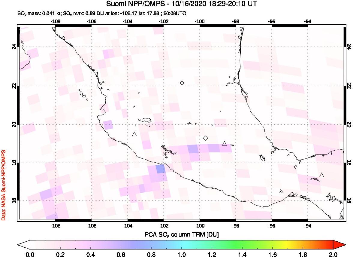 A sulfur dioxide image over Mexico on Oct 16, 2020.