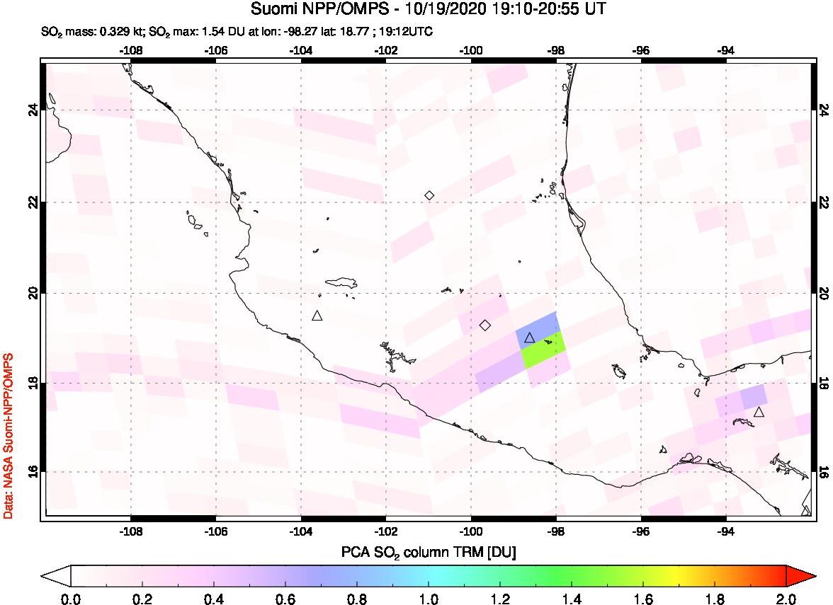 A sulfur dioxide image over Mexico on Oct 19, 2020.