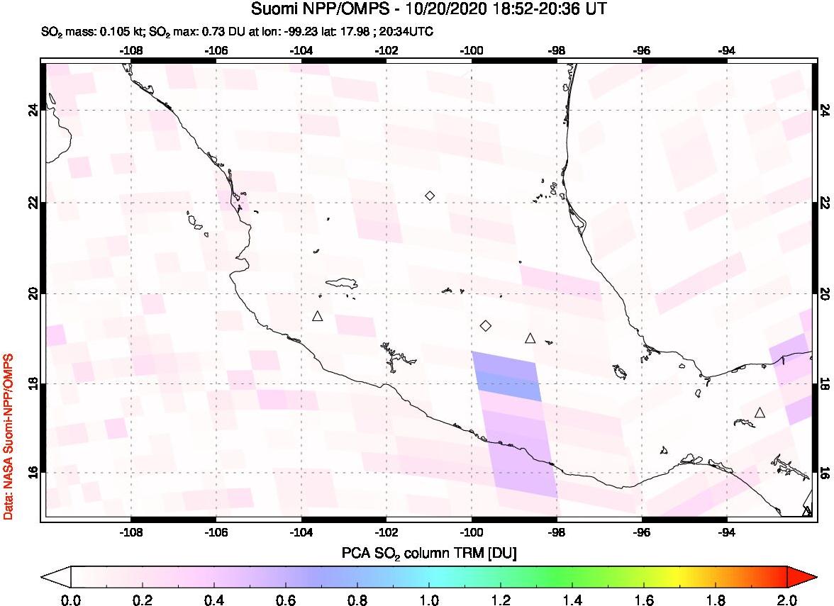 A sulfur dioxide image over Mexico on Oct 20, 2020.
