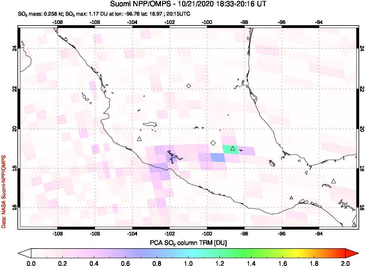 A sulfur dioxide image over Mexico on Oct 21, 2020.