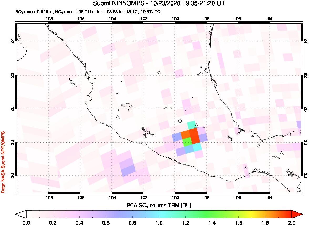 A sulfur dioxide image over Mexico on Oct 23, 2020.