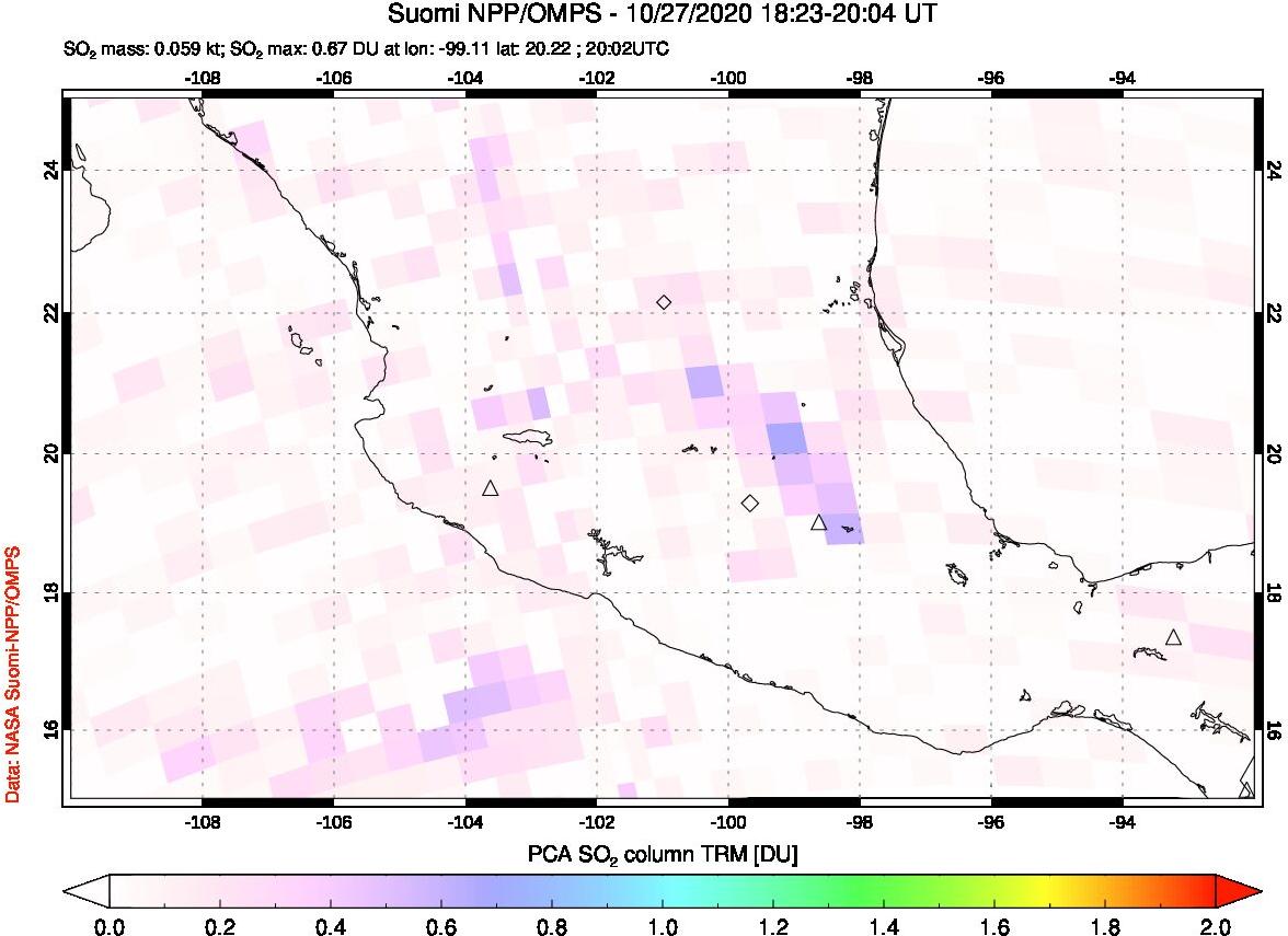 A sulfur dioxide image over Mexico on Oct 27, 2020.