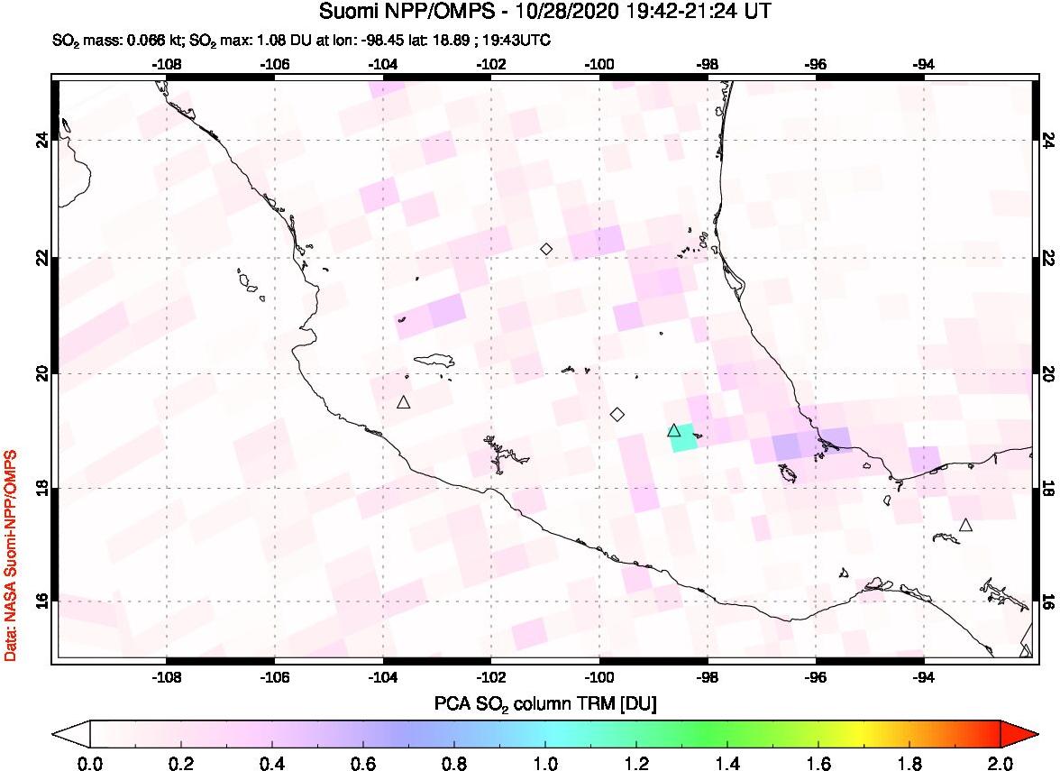 A sulfur dioxide image over Mexico on Oct 28, 2020.