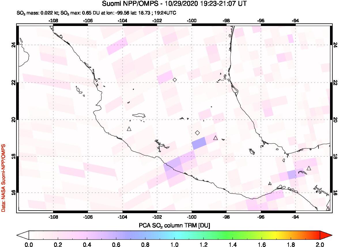 A sulfur dioxide image over Mexico on Oct 29, 2020.