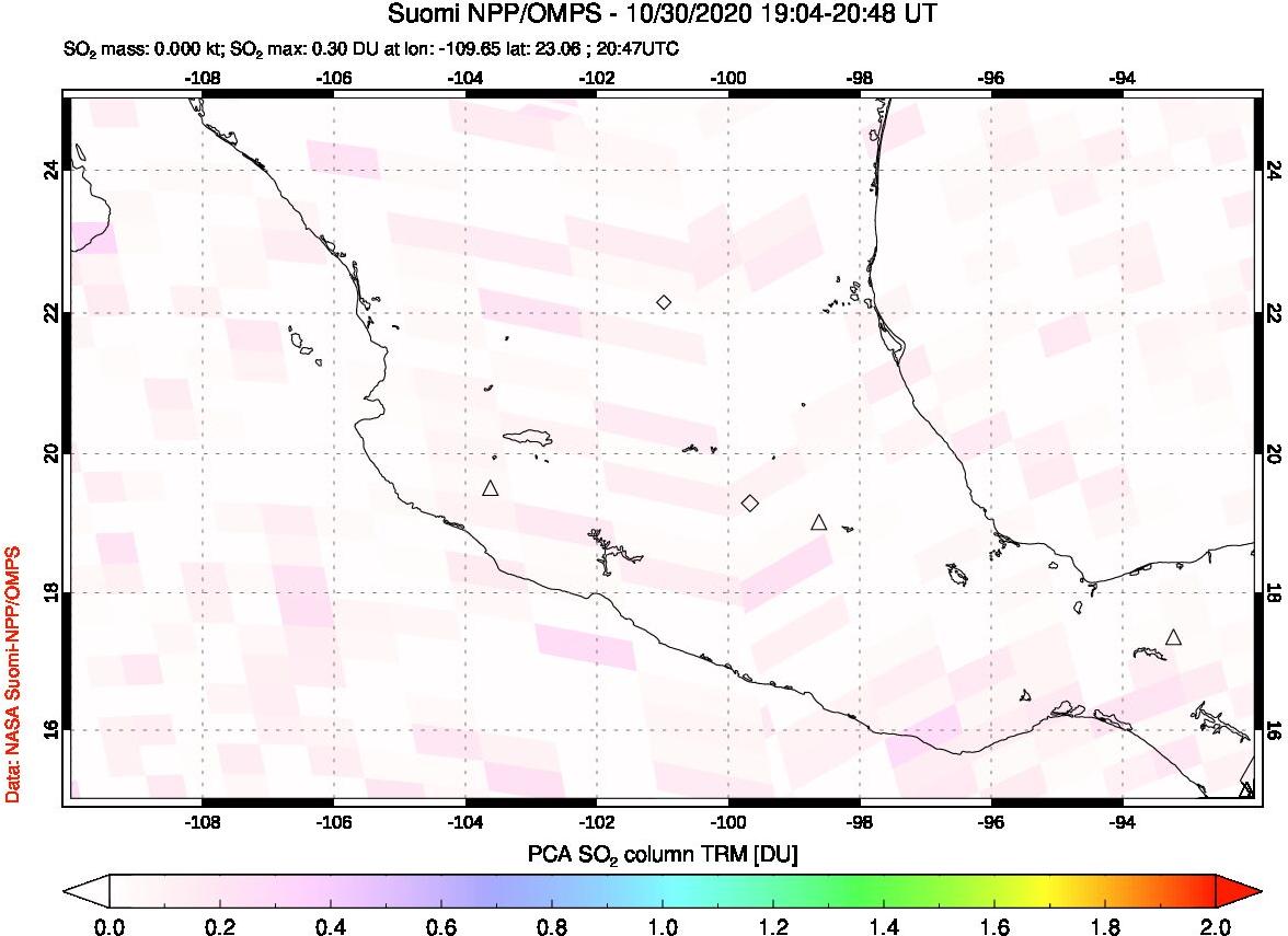 A sulfur dioxide image over Mexico on Oct 30, 2020.