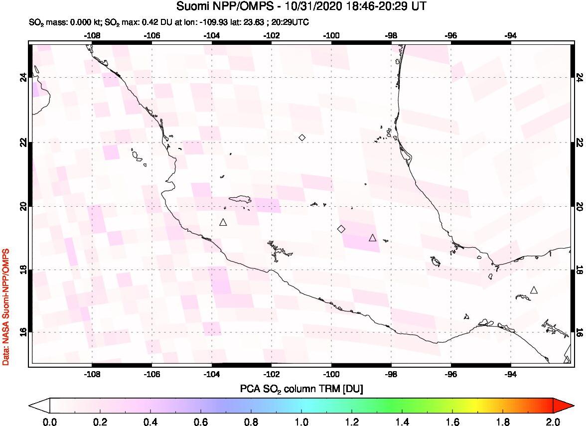 A sulfur dioxide image over Mexico on Oct 31, 2020.