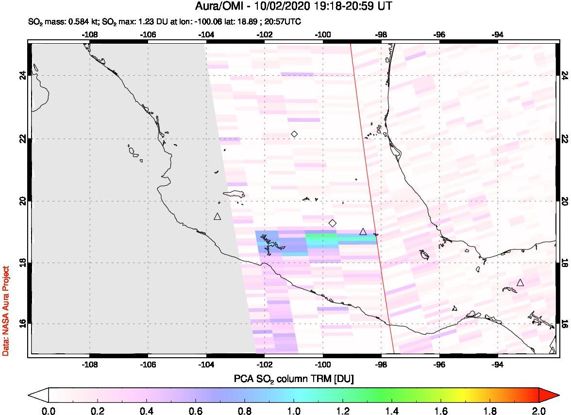 A sulfur dioxide image over Mexico on Oct 02, 2020.