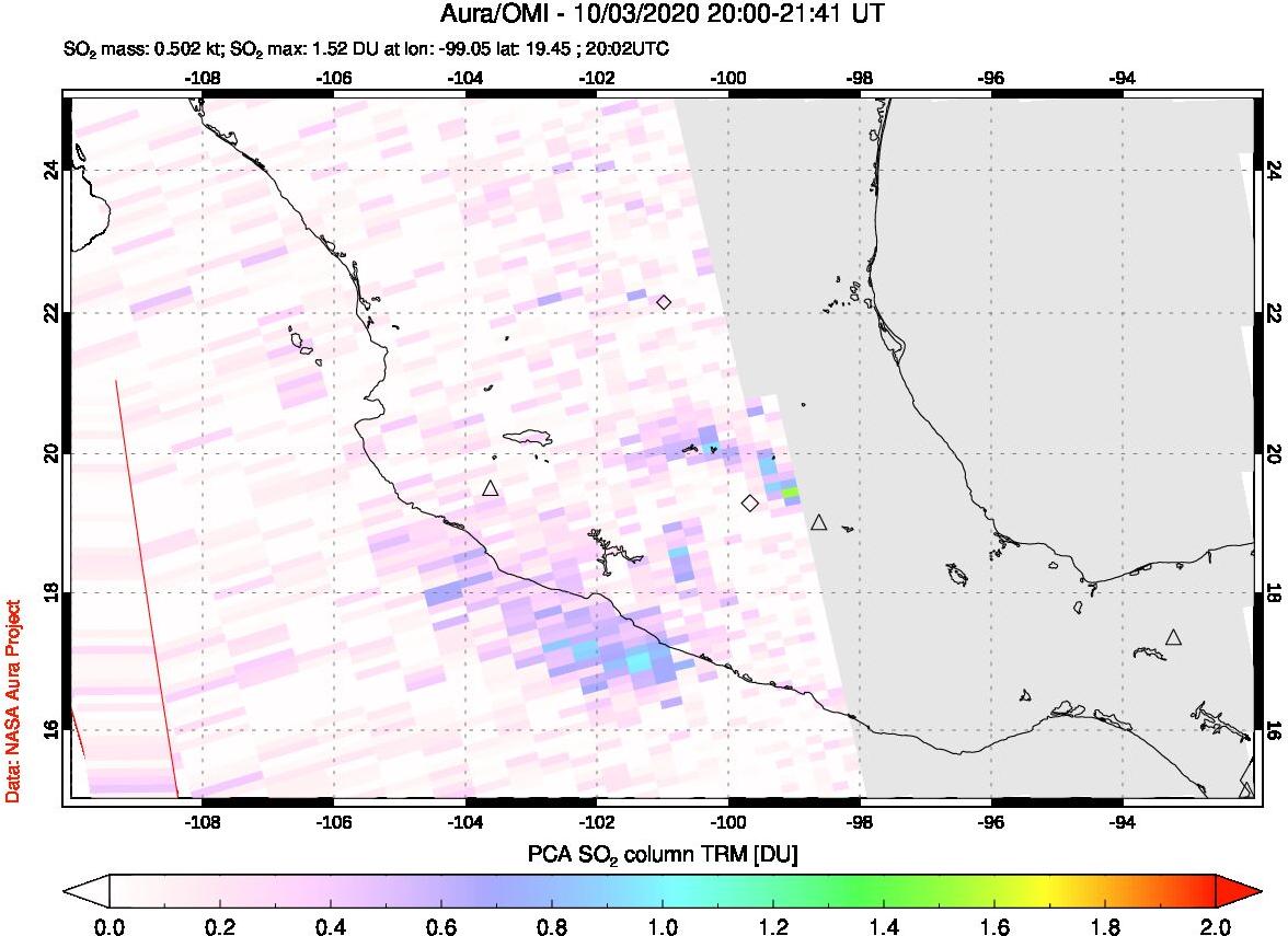 A sulfur dioxide image over Mexico on Oct 03, 2020.