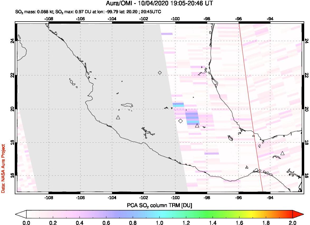 A sulfur dioxide image over Mexico on Oct 04, 2020.